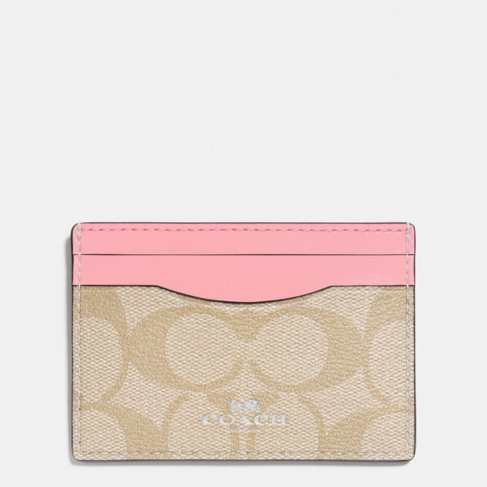 COACH F63279 - CARD CASE IN SIGNATURE COATED CANVAS SILVER/LIGHT KHAKI/BLUSH