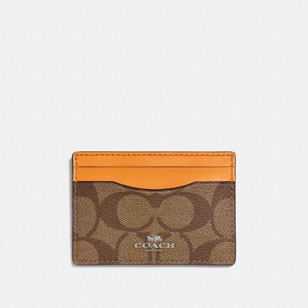 CARD CASE IN SIGNATURE CANVAS - KHAKI/TANGERINE/SILVER - COACH F63279