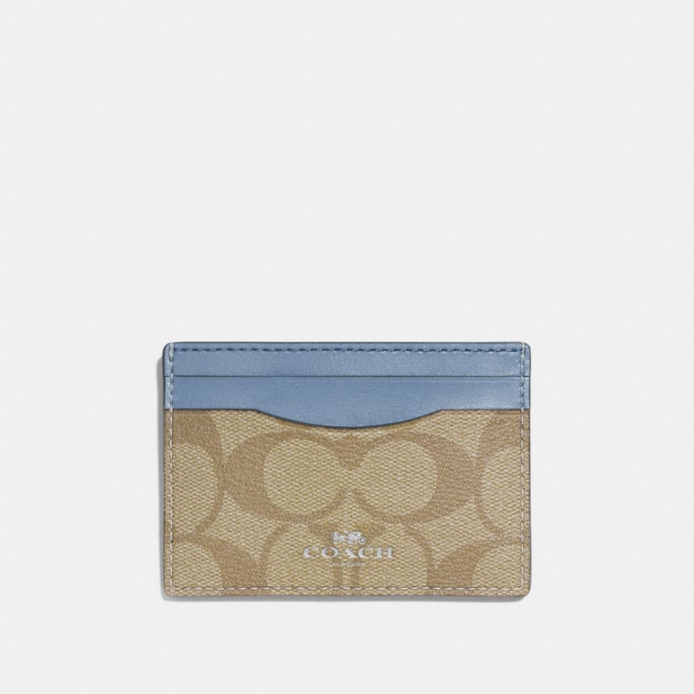 CARD CASE IN SIGNATURE CANVAS - LIGHT KHAKI/POOL/SILVER - COACH F63279