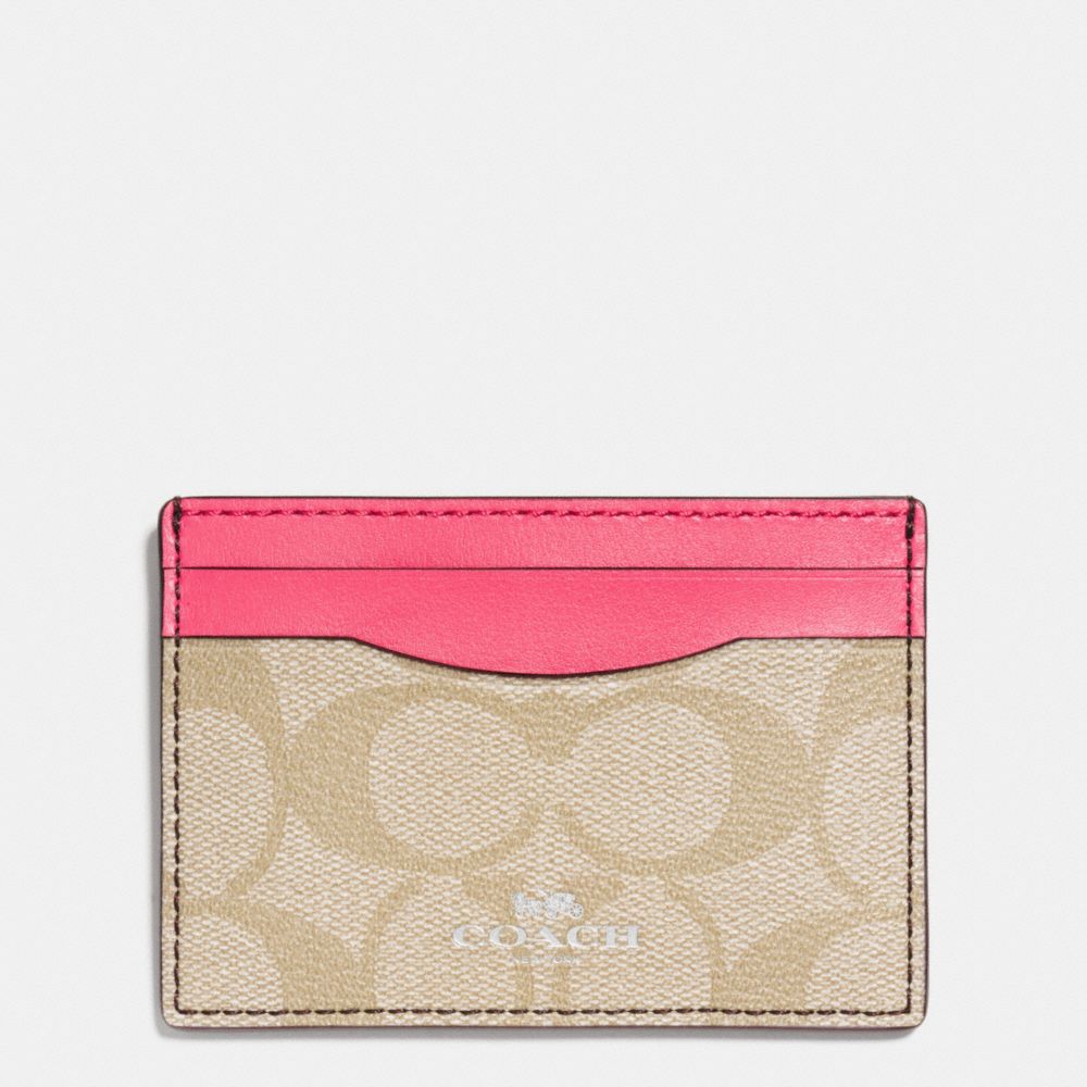 COACH F63279 CARD CASE IN SIGNATURE SILVER/LIGHT-KHAKI/STRAWBERRY