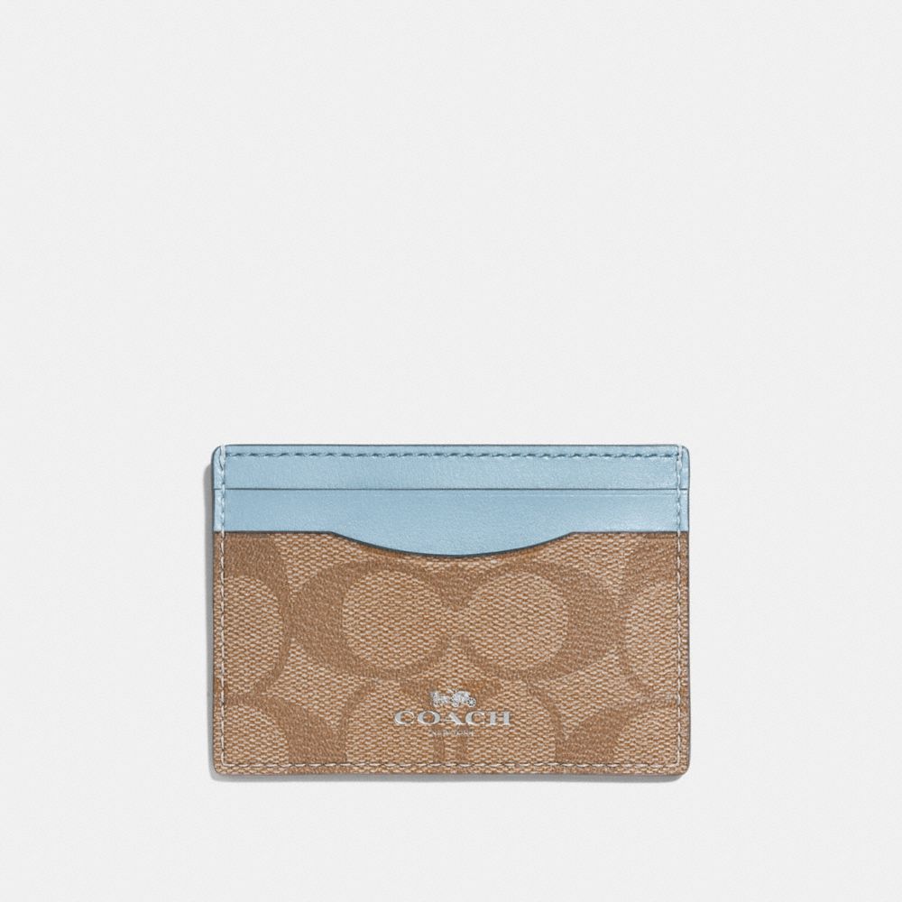 COACH F63279 - CARD CASE IN SIGNATURE CANVAS KHAKI/PALE BLUE/SILVER