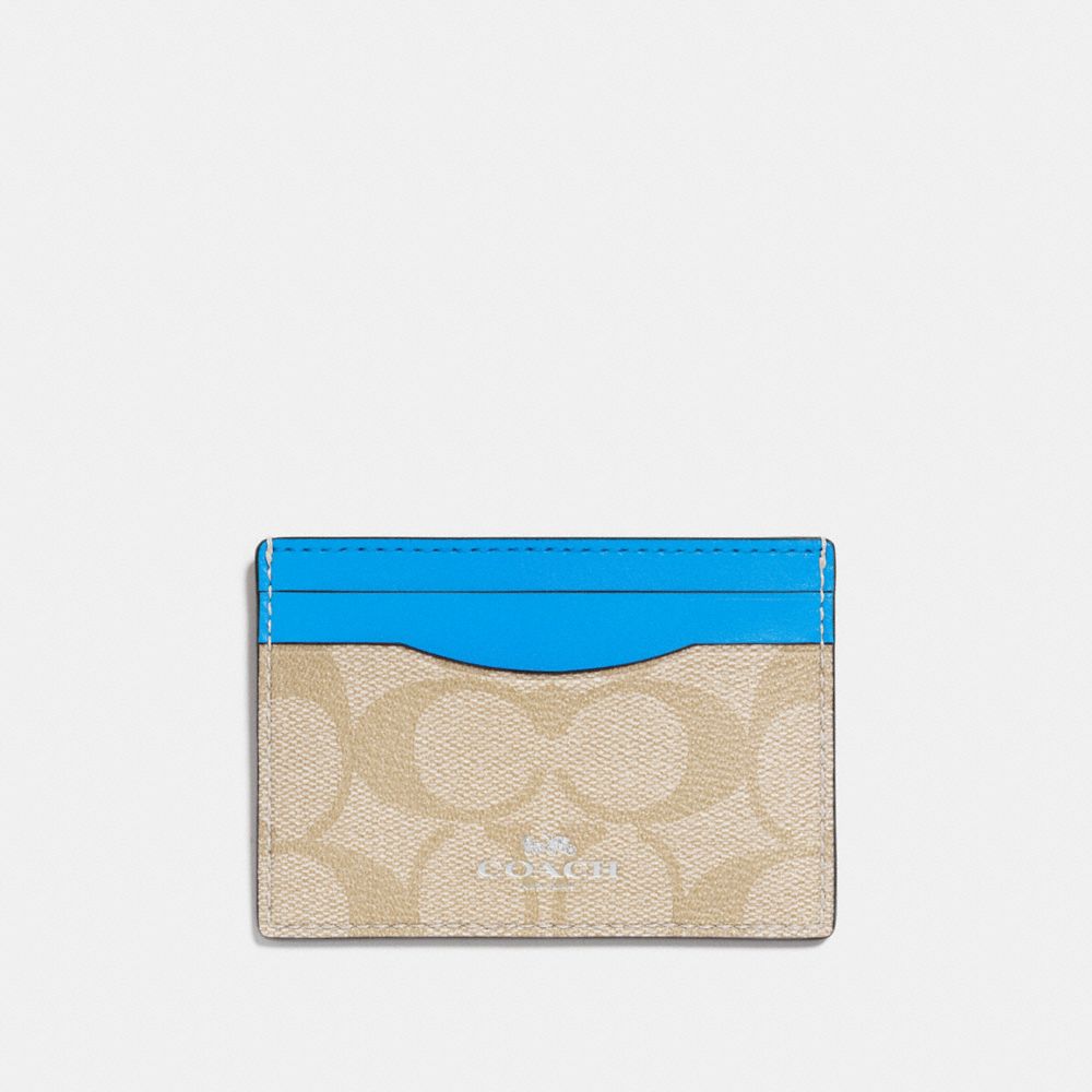 COACH F63279 - CARD CASE IN SIGNATURE CANVAS LIGHT KHAKI/BRIGHT BLUE/SILVER