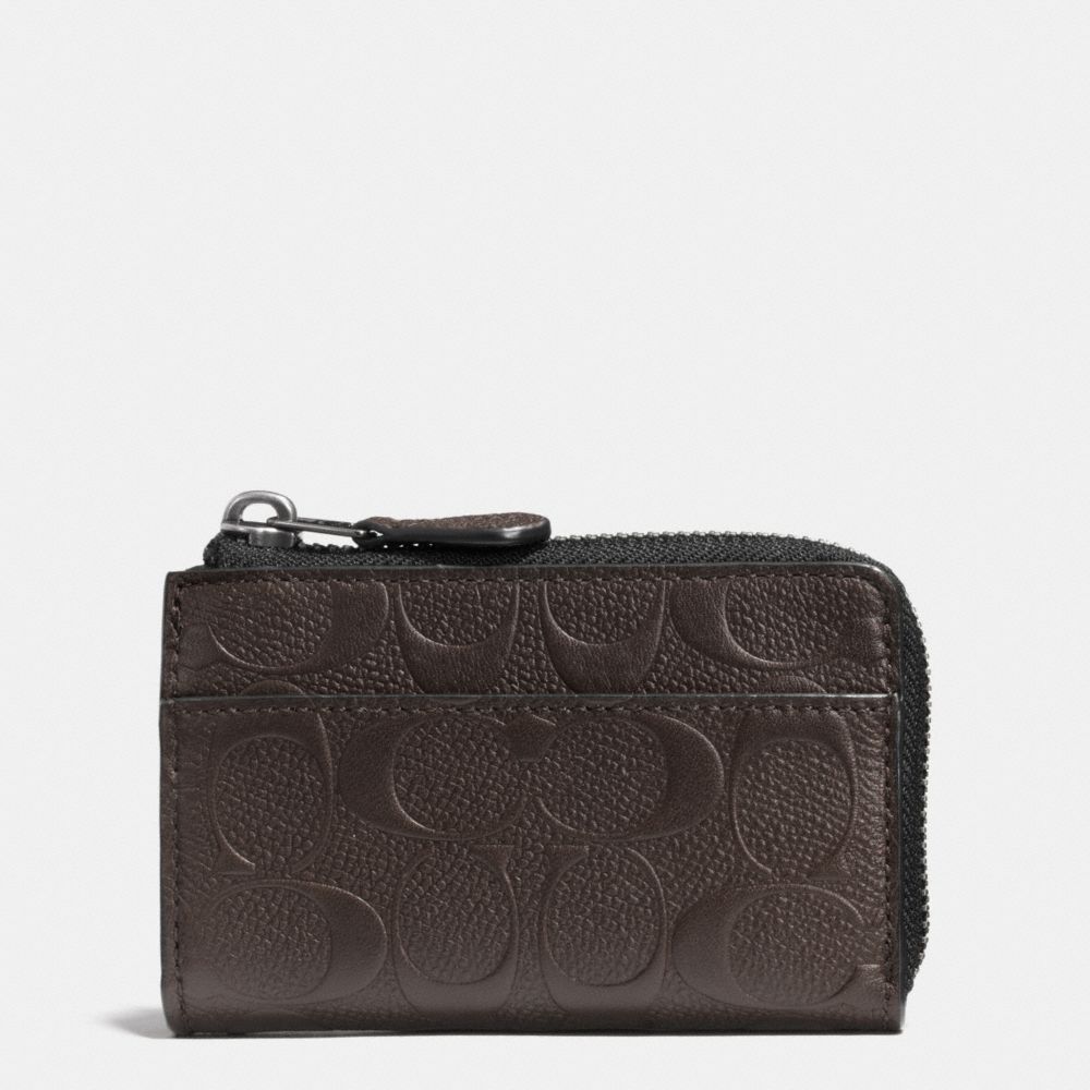 ZIP KEY CASE IN SIGNATURE CROSSGRAIN LEATHER - f63313 - MAHOGANY