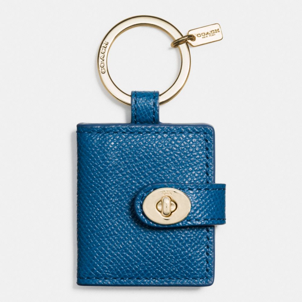 LEATHER TURNLOCK PICTURE FRAME KEY RING - f63351 - GOLD/DENIM