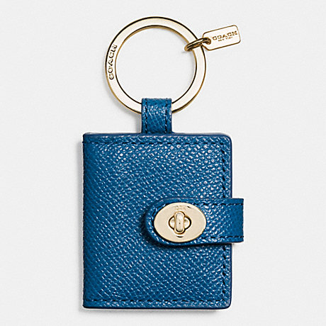 COACH F63351 LEATHER TURNLOCK PICTURE FRAME KEY RING GOLD/DENIM