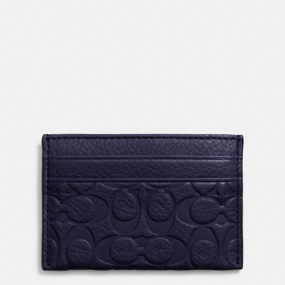 SIGNATURE EMBOSSED PEBBLE LEATHER CARD CASE - f63357 - LIGHT GOLD/MIDNIGHT