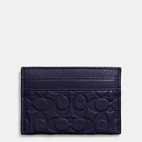 COACH f63357 SIGNATURE EMBOSSED PEBBLE LEATHER CARD CASE LIGHT GOLD/MIDNIGHT