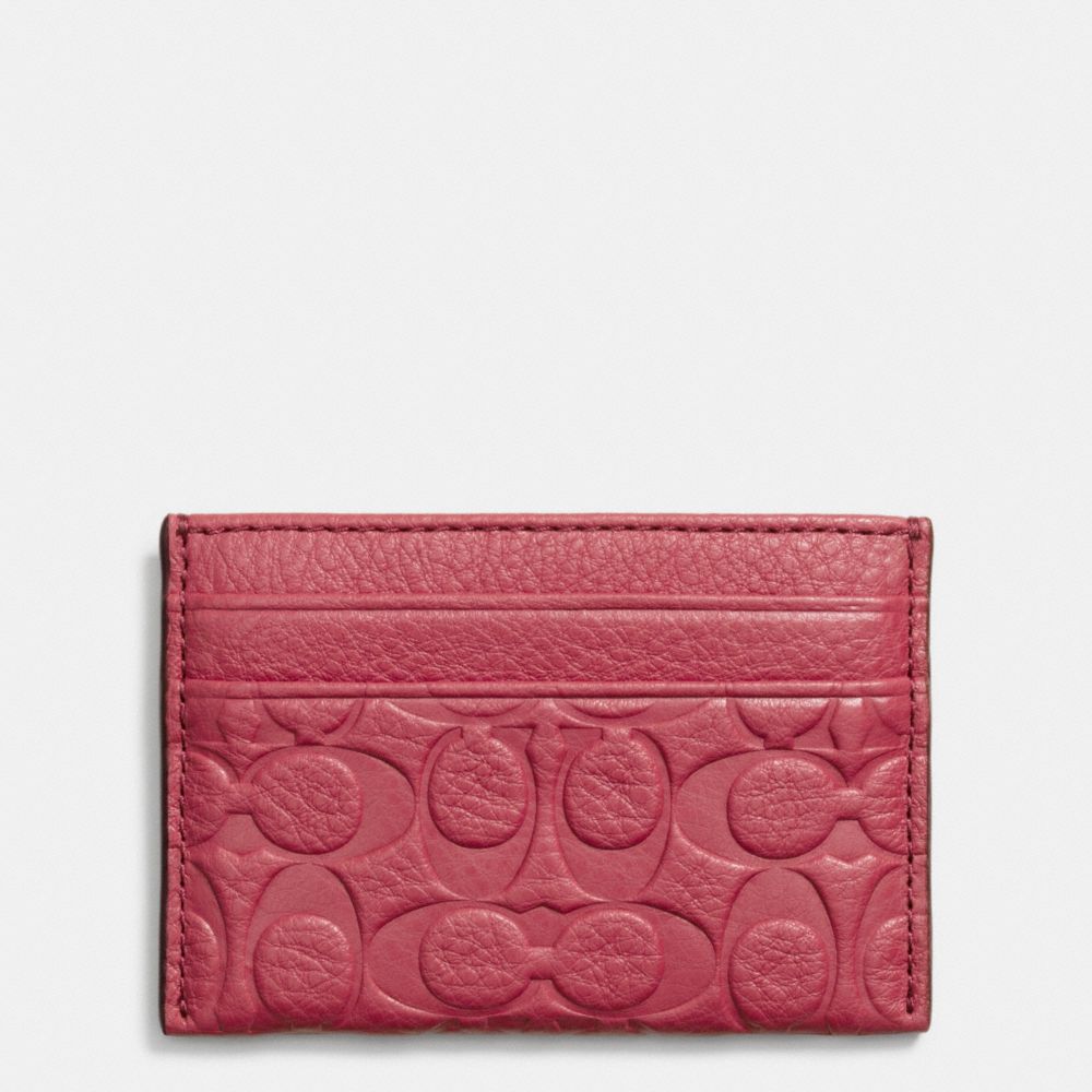 SIGNATURE EMBOSSED PEBBLE LEATHER CARD CASE - f63357 - SILVER/SUNSET RED