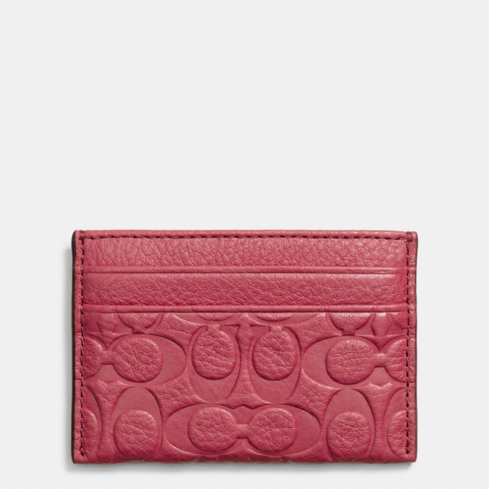 COACH f63357 SIGNATURE EMBOSSED PEBBLE LEATHER CARD CASE SILVER/SUNSET RED