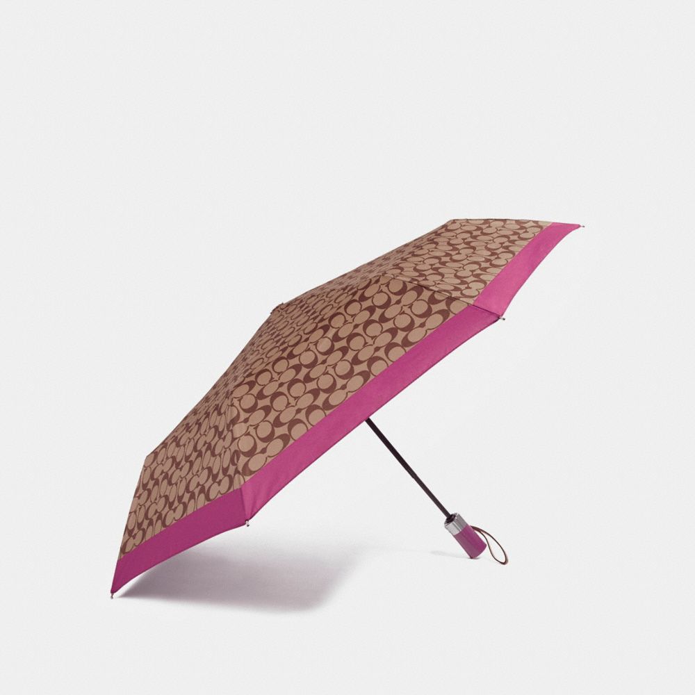 COACH F63364 Signature Umbrella SILVER/KHAKI/MAGENTA