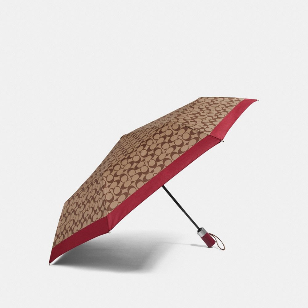 COACH f63364 SIGNATURE UMBRELLA SILVER/KHAKI/RED