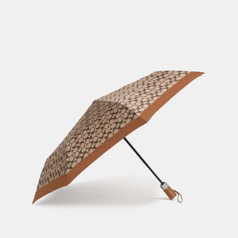COACH F63364 Umbrella In Signature SILVER/KHAKI/SADDLE