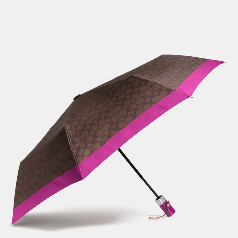 COACH F63364 Umbrella In Signature SILVER/BROWN/FUCHSIA