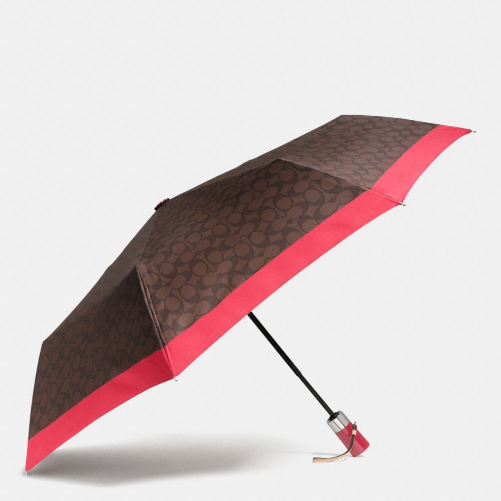 COACH F63364 Umbrella In Signature SILVER/BROWN TRUE RED