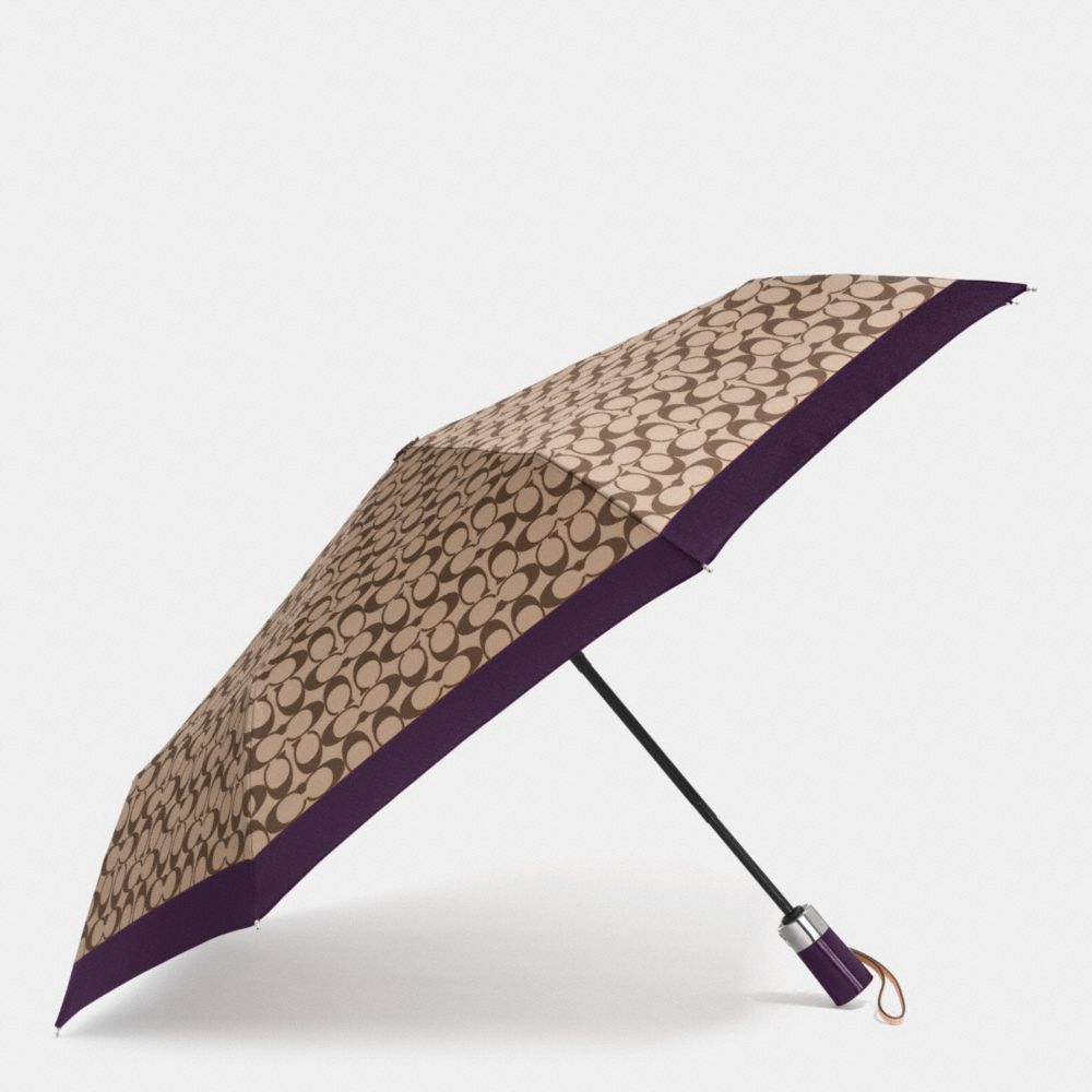 COACH f63364 UMBRELLA IN SIGNATURE SILVER/KHAKI/AUBERGINE