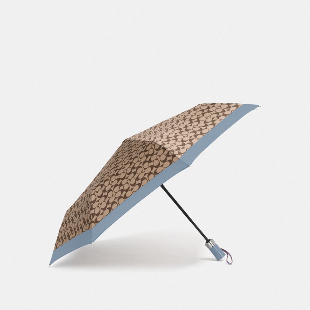 COACH F63364 Signature Umbrella SILVER/KHAKI/STEEL BLUE