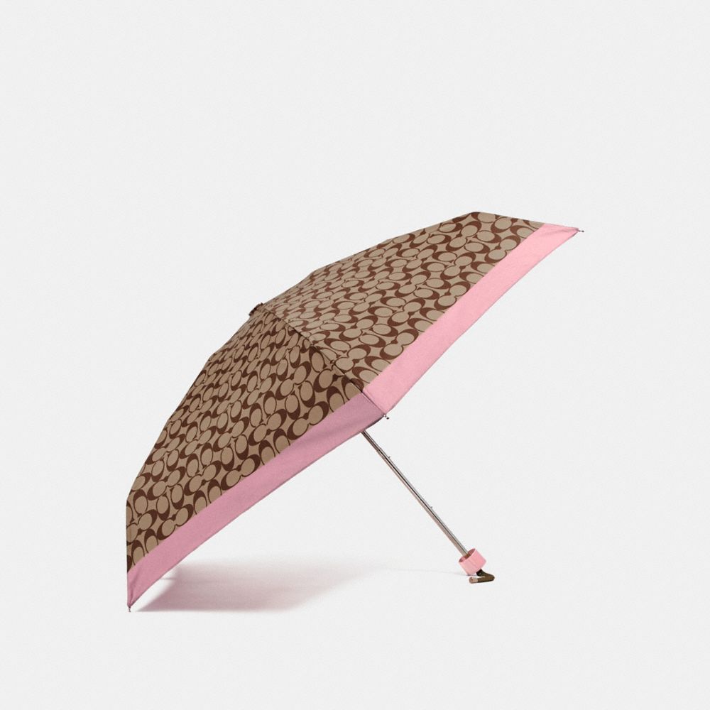 SIGNATURE MINI UMBRELLA - SILVER/KHAKI/BLUSH - COACH F63365