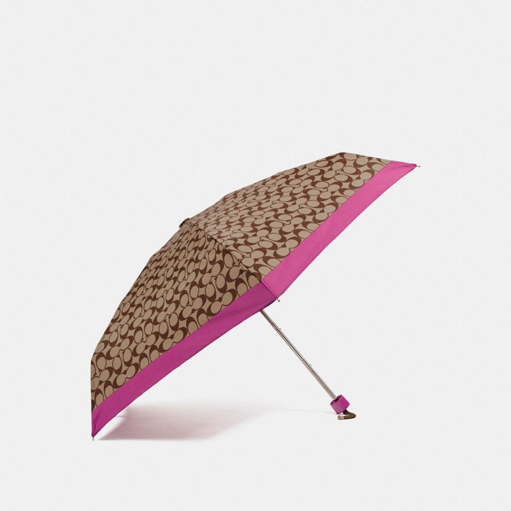 COACH F63365 Signature Mini Umbrella SILVER/KHAKI/MAGENTA