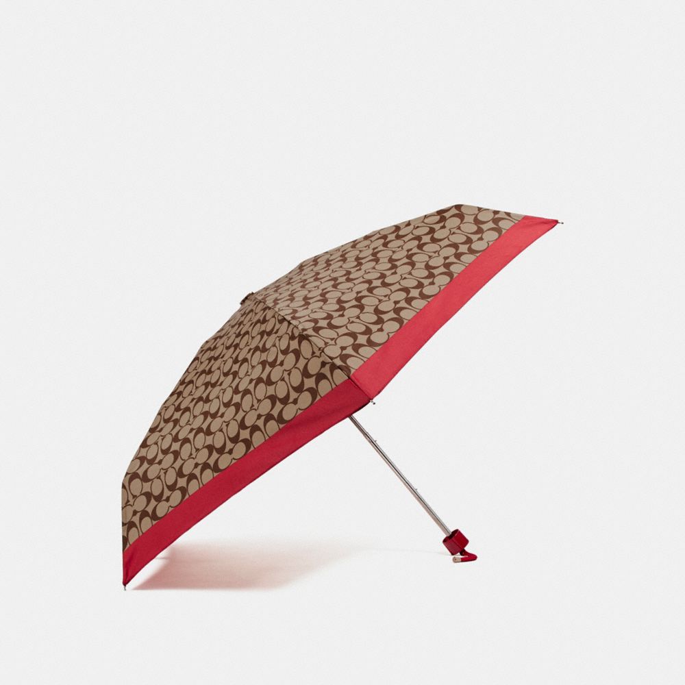 COACH F63365 Signature Mini Umbrella SILVER/KHAKI/RED