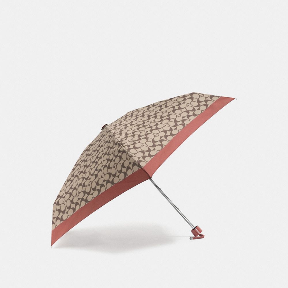 COACH F63365 Signature Mini Umbrella SILVER/KHAKI/WATERMELON