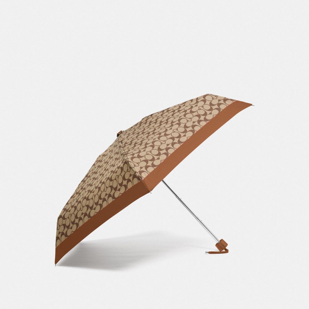 MINI UMBRELLA IN SIGNATURE - COACH f63365 - SILVER/KHAKI/SADDLE