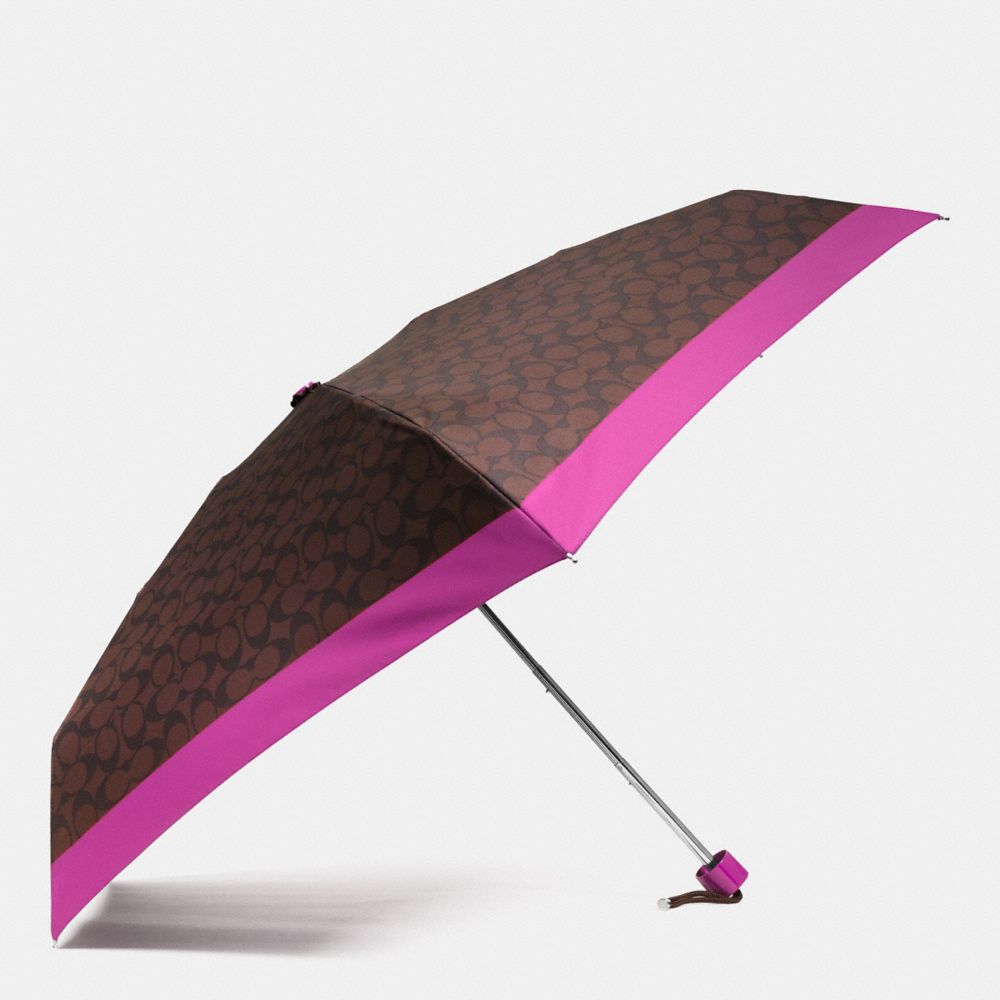COACH F63365 Signature Mini Umbrella SILVER/BROWN/FUCHSIA