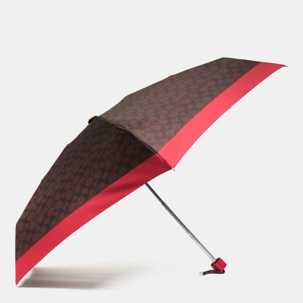 COACH f63365 SIGNATURE MINI UMBRELLA SILVER/BROWN TRUE RED