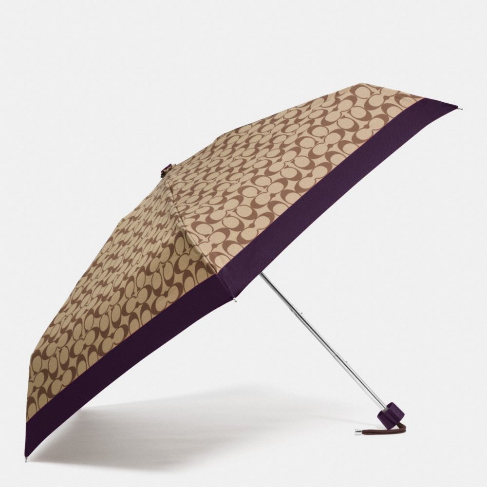 SIGNATURE MINI UMBRELLA - SILVER/KHAKI/AUBERGINE - COACH F63365