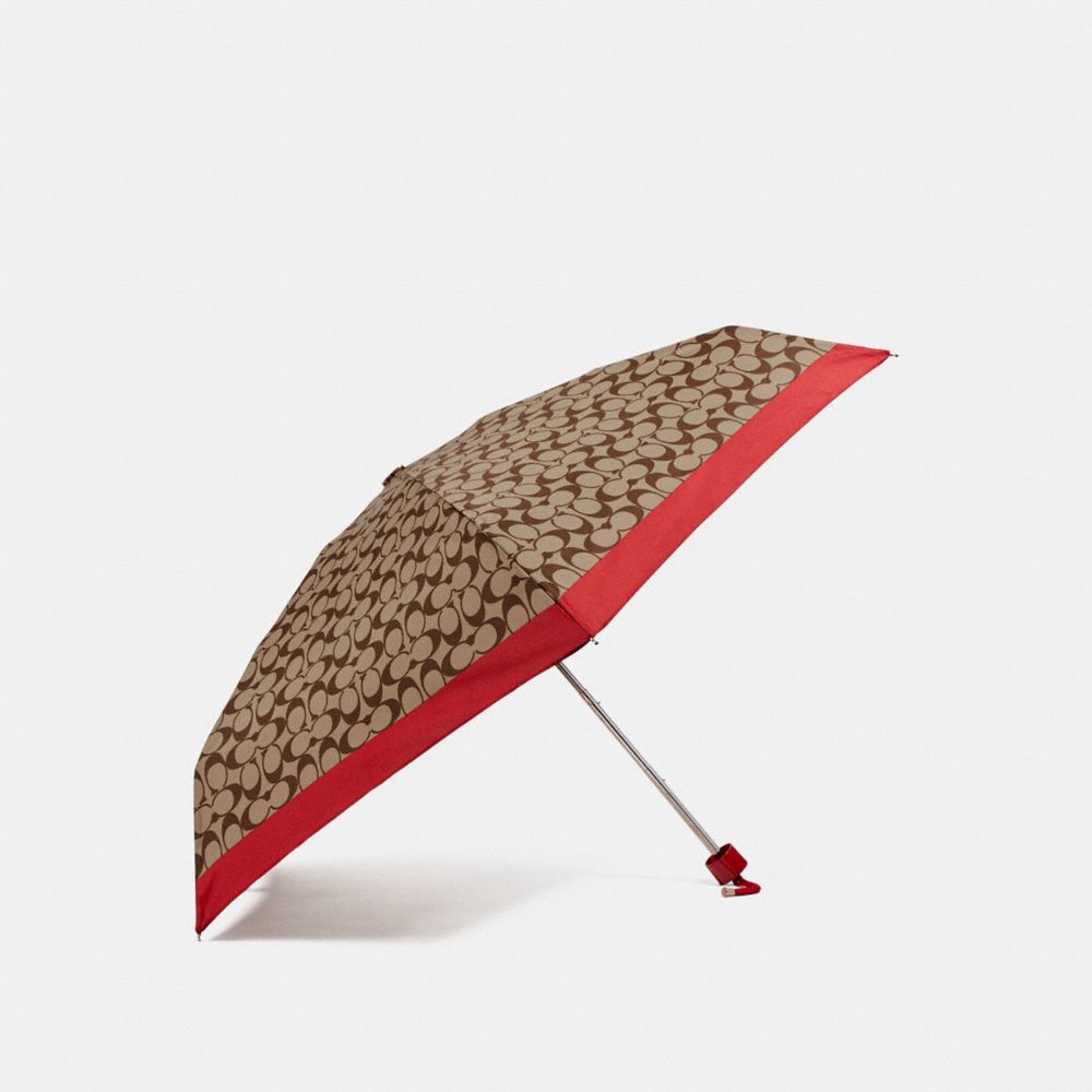 COACH F63365 Signature Mini Umbrella SILVER/KHAKI POPPY