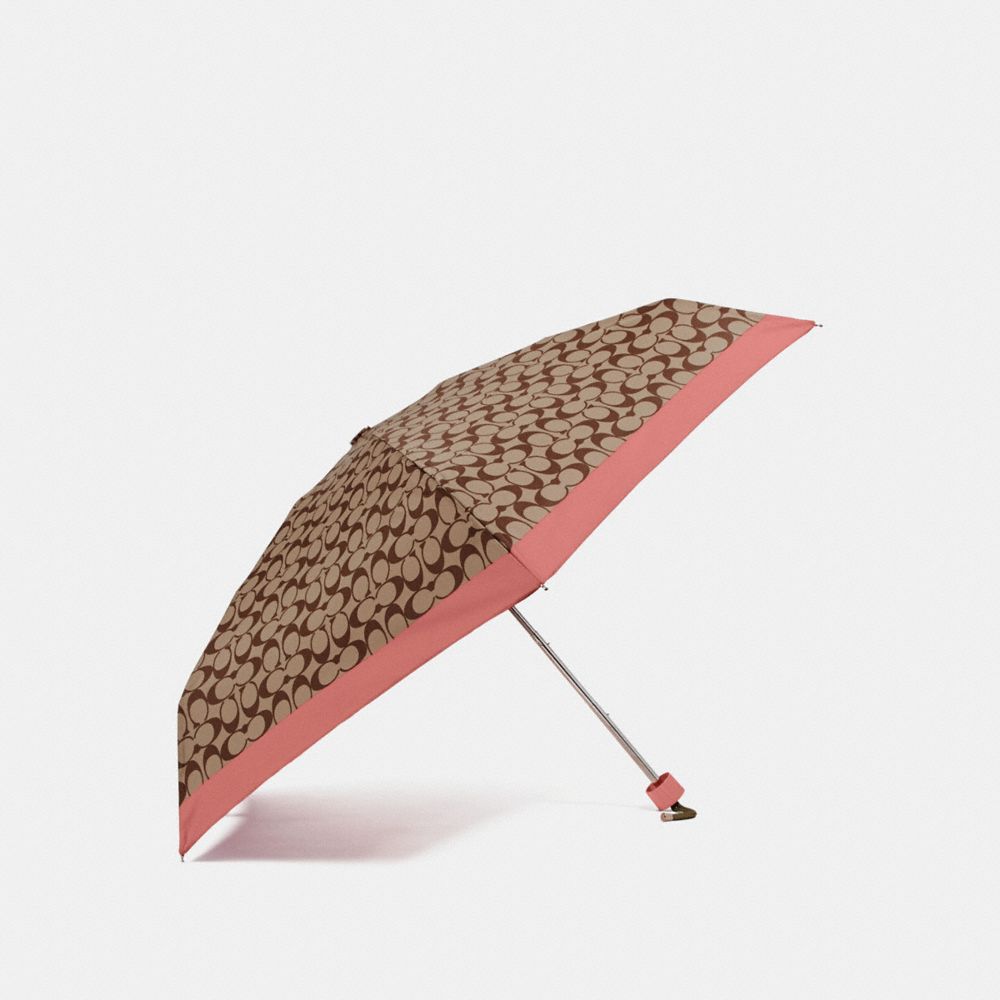 SIGNATURE MINI UMBRELLA - F63365 - CORAL/LIGHT KHAKI/SILVER