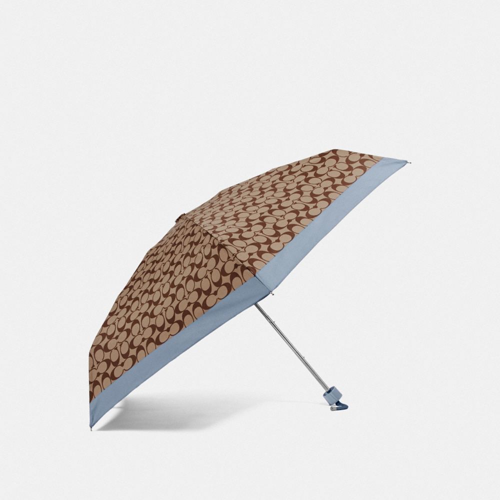 COACH F63365 Signature Mini Umbrella SILVER/KHAKI/STEEL BLUE