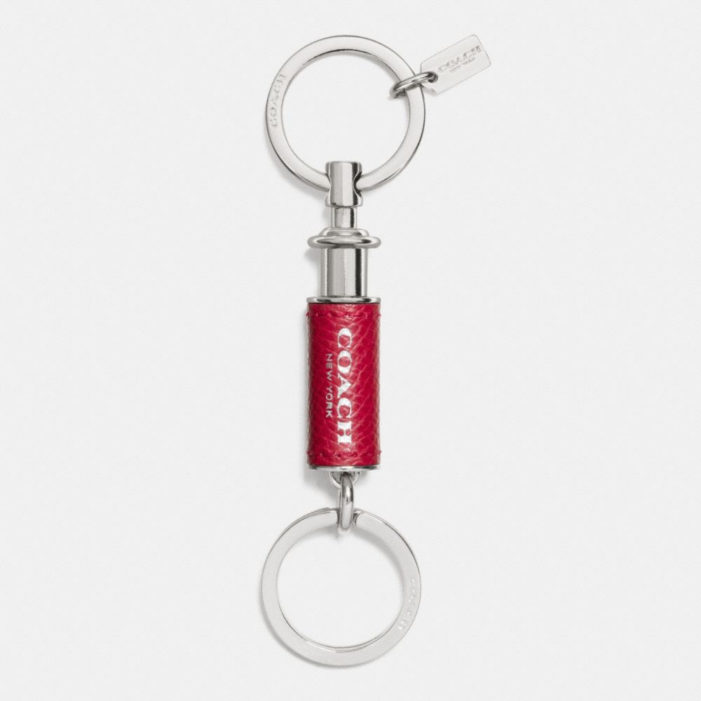 COACH F63380 Leather Wrapped Valet Key Ring SILVER/RED