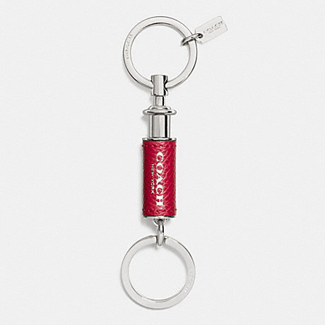 COACH F63380 LEATHER WRAPPED VALET KEY RING SILVER/RED