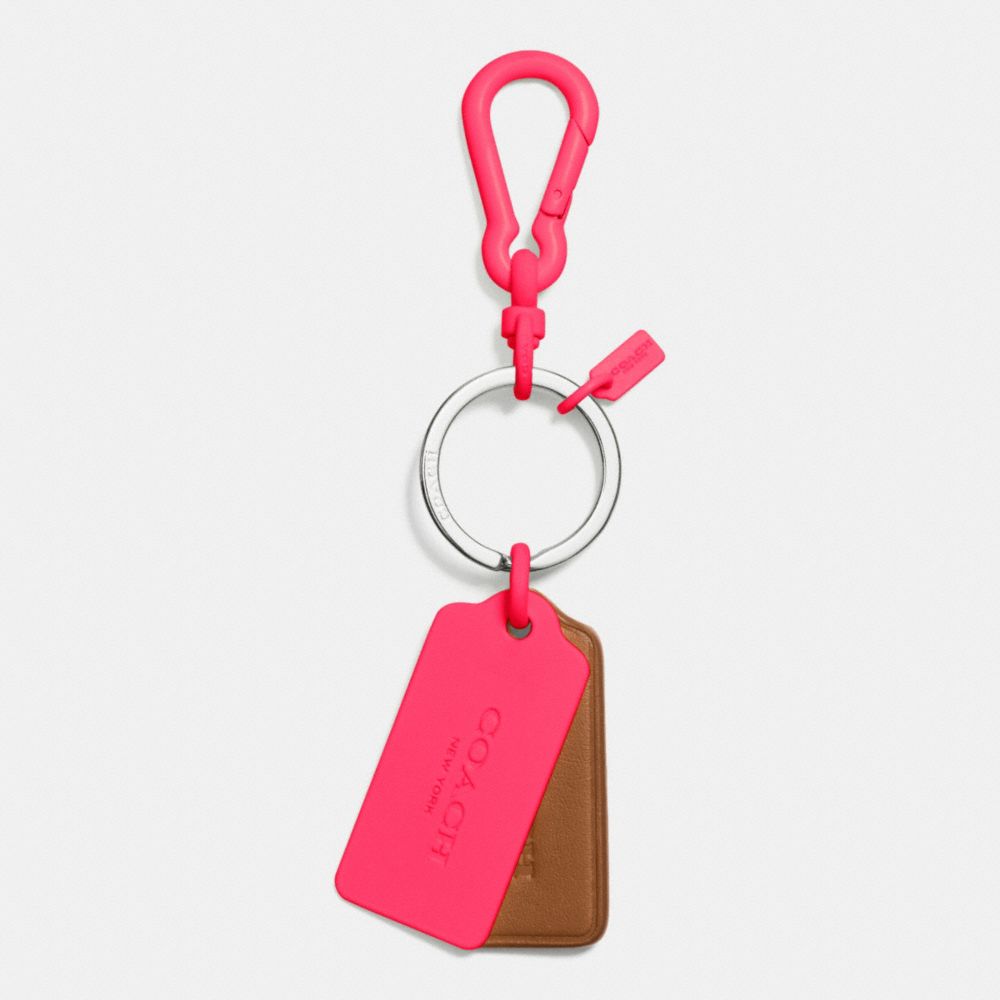 COACH F63399 C.o.a.c.h. Novelty Multi Hangtag Key Ring NE/SADDLE NEON PINK