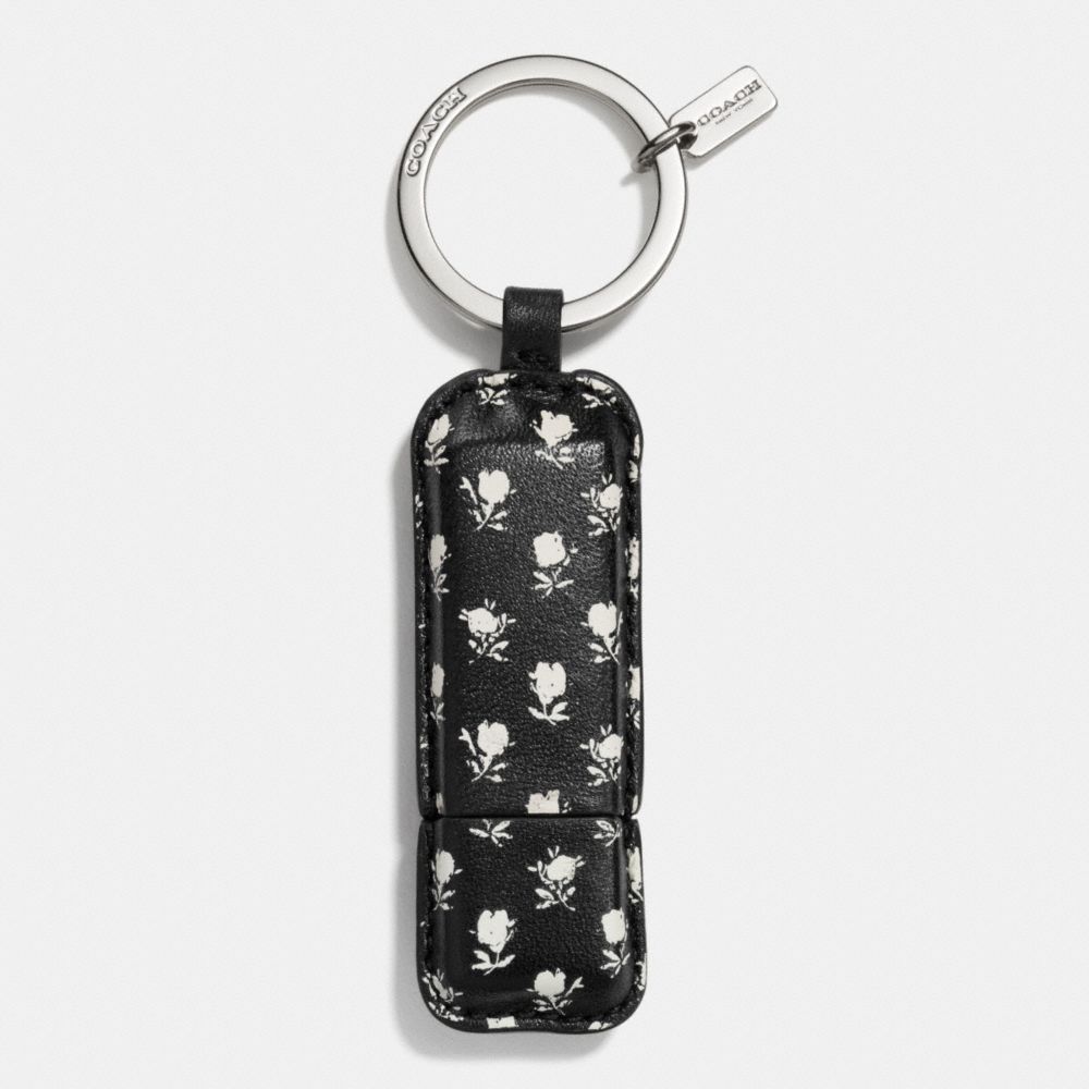 COACH FLORAL PRINT 8GB USB KEY RING - SILVER/BK PCHMNT BDLND FLR - f63405