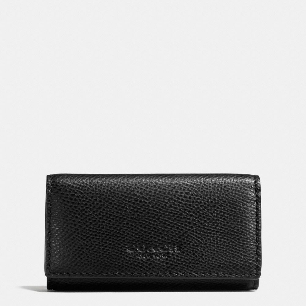 COACH f63414 4 RING KEY CASE IN CROSSGRAIN LEATHER BLACK