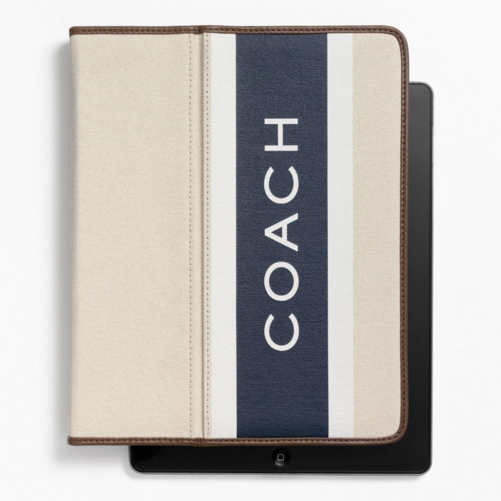 COACH f63432 HERITAGE WEB CANVAS PRINTED STRIPE IPAD CASE 