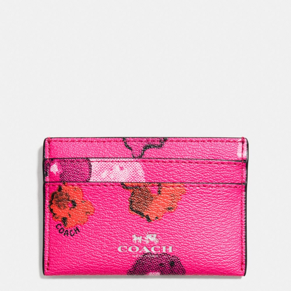 COACH f63624 CARD CASE IN FLORAL PRINT CANVAS  SILVER/PINK MULTICOLOR