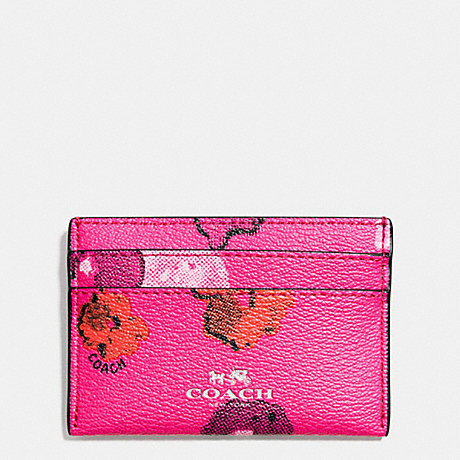COACH f63624 CARD CASE IN FLORAL PRINT CANVAS  SILVER/PINK MULTICOLOR