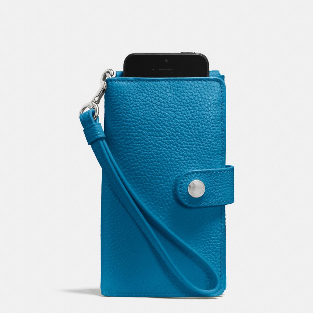PHONE CLUTCH IN PEBBLE LEATHER - SILVER/PEACOCK - COACH F63653