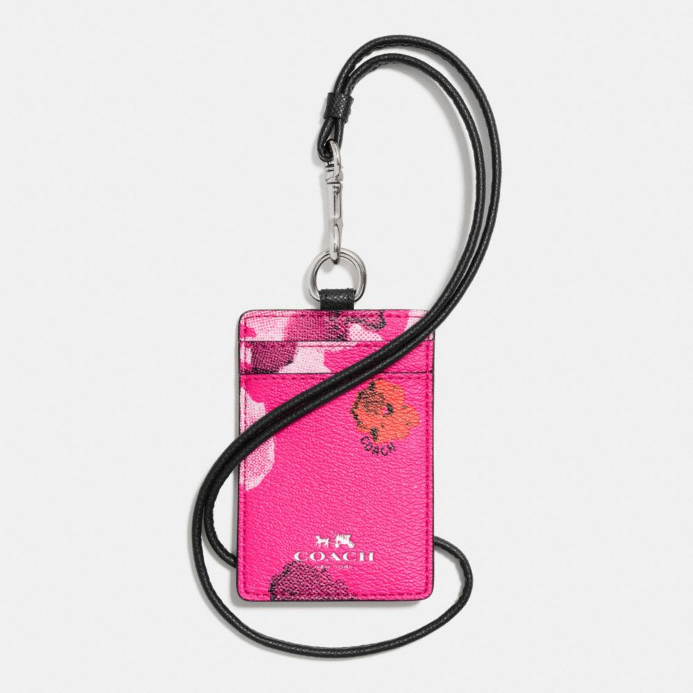 LANYARD ID CASE IN FLORAL PRINT CANVAS - SILVER/PINK MULTICOLOR - COACH F63671