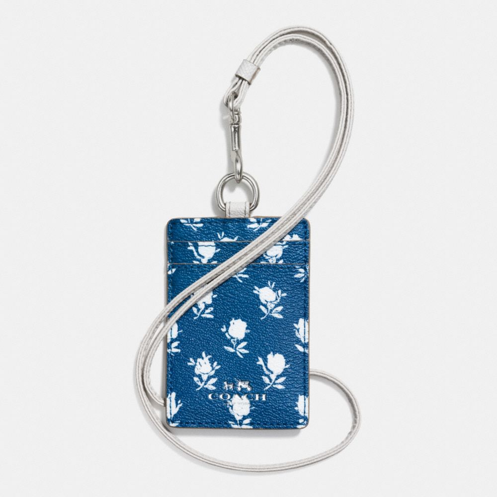 COACH F63693 Badlands Floral Lanyard Id In Pebble Embossed Canvas  SILVER/BLUE MULTICOLOR