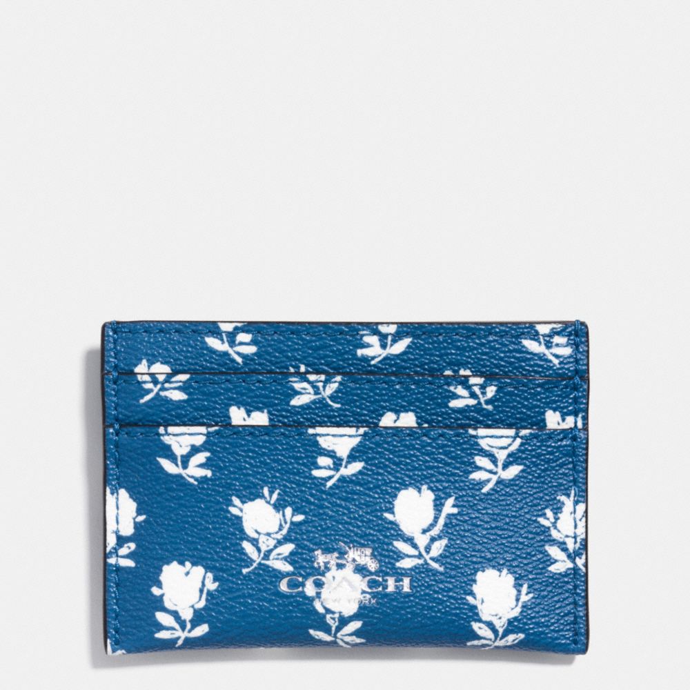 COACH F63694 BADLANDS FLORAL CARD CASE IN PEBBLE EMBOSSED CANVAS -SILVER/BLUE-MULTICOLOR