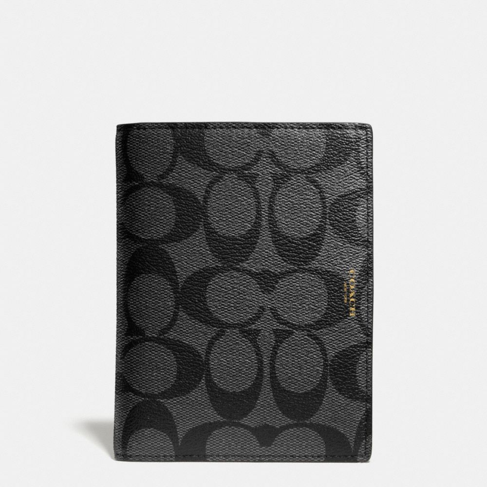 BLEECKER PASSPORT CASE IN SIGNATURE COATED CANVAS - BLACK/CHARCOAL - COACH F63741