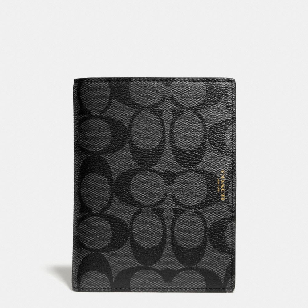 COACH BLEECKER PASSPORT CASE IN SIGNATURE COATED CANVAS - BLACK/CHARCOAL - F63741