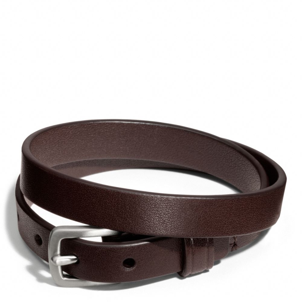 COACH F63750 Double Wrap Leather Bracelet SILVER/MAHOGANY