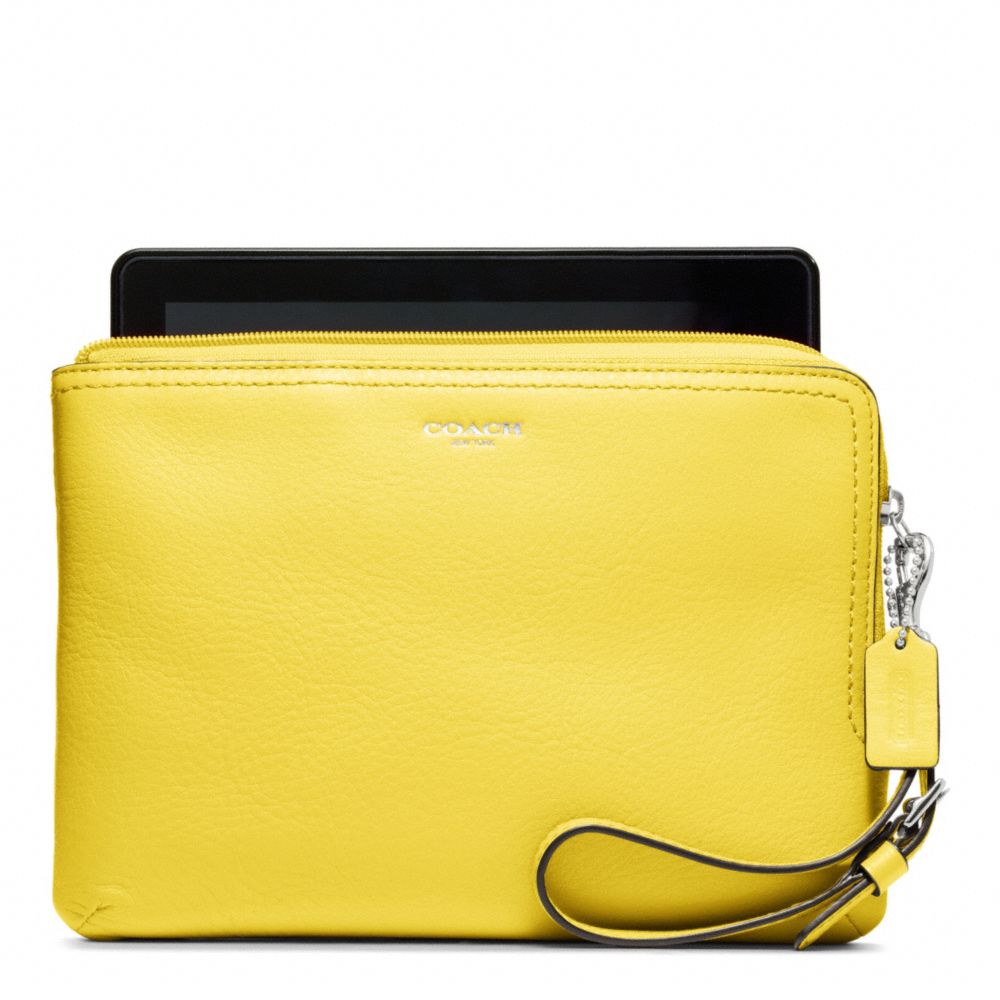 LEATHER L-ZIP E-READER SLEEVE - SILVER/LEMON - COACH F63797