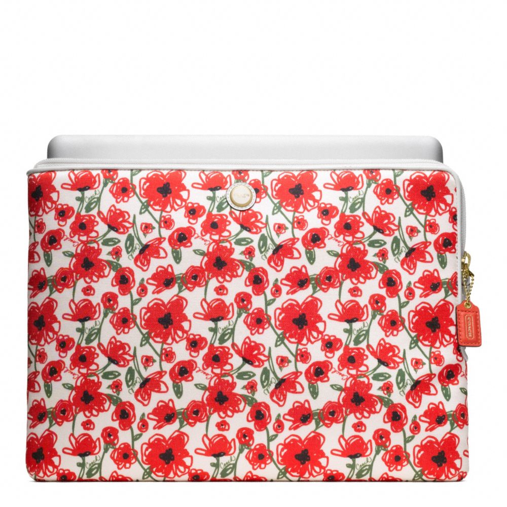COACH F63857 Poppy Floral L-zip Laptop Sleeve BRASS/WHITE MULTICOLOR