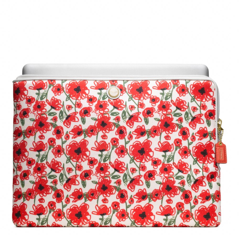 COACH f63857 POPPY FLORAL L-ZIP LAPTOP SLEEVE BRASS/WHITE MULTICOLOR