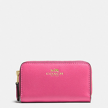 COACH F63921 SMALL DOUBLE ZIP COIN CASE IN CROSSGRAIN LEATHER IMITATION-GOLD/DAHLIA